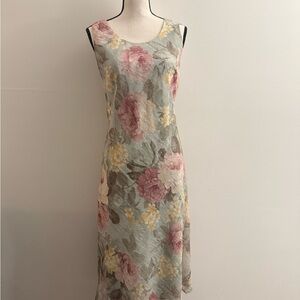 Romantic Vintage Floral Sleeveless Midi Dress